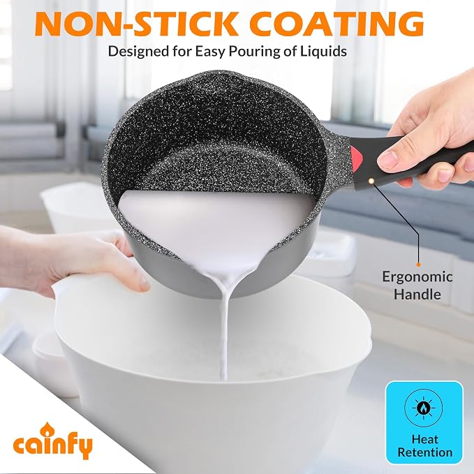 1.3Qt Nonstick Ceramic Sauce Pan with Glass Lid, 6.2" | Black ceramic nonstick, toxin/PFOA-free. Induction/gas compatible. Even heating. Soft-touch cool handle. Easy clean