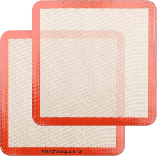 AMYONE 12x12 Square Silicone Baking Mats for XL Air Fryer, Platinum, 2PCS | Fits 12x12 Baking Pan/XL Air Fryer; for Cake/Chicken/Steak Bites/Bacon/Salmon/Vegetables; Nonstick Food Grade Silicone