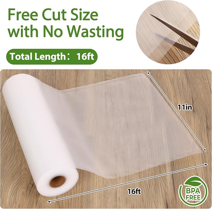 Moretoes Vacuum Sealer Bags 3 Rolls 11" x 16' for Food Saver, Commercial Grade Bag Rolls, BPA Free, Customized Size Bag for Sous Vide Cooking or Meal Prep