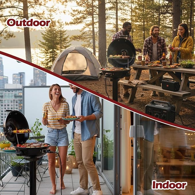 Electric Grill Outdoor, CUSIMAX Electric BBQ Grill, Portable BBQ with Lid | For Cookouts, BBQ Gatherings, Small Spaces, Adjustable Heat, Double Layer Design, Removable Stand Grill, Oil Collector, 1600W