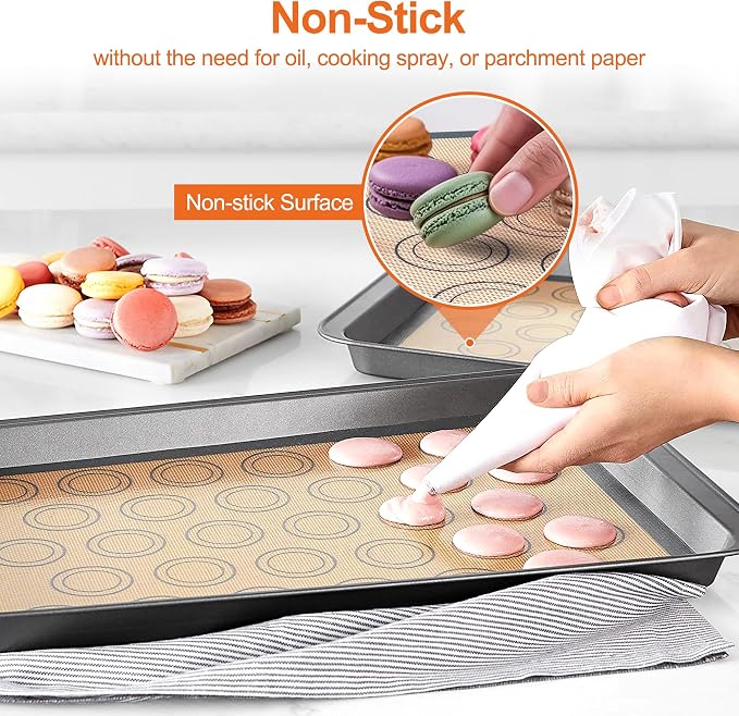 HOOMIL Macaron Silicone Baking Mats, 16.5 x 11.6 Inch, 2 Pack, Nonstick | Half Sheet, Food-Safe, BPA Free, Dishwasher Safe, Dual-Circle Guidelines Baking Sheets, Fits Standard Half Sheet Pan