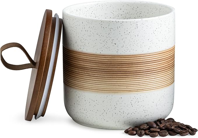 Miamolo Ceramic Coffee Canister Airtight Coffee Container for Ground Coffee | Kitchen Food Storage Jar for Spice Sugar Tea Bag Flour, Smooth Glaze Easy Clean |for Cozy Countertop Vibe | White & 37 fl.oz