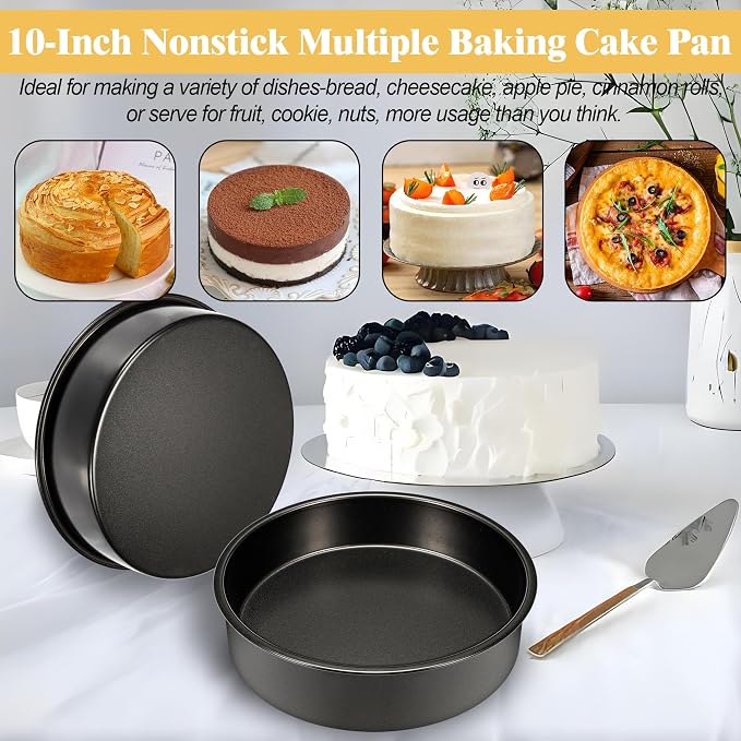 10 Inch Cake Pan, 2PCS Nonstick Round Cake Pans with 60PCS Parchment Paper | Cake Baking Pans for Christmas Birthday Thanksgiving, Circle Cake Pan for Baking Layer Cakes Deep-Dish Pizza, Dishwasher Safe