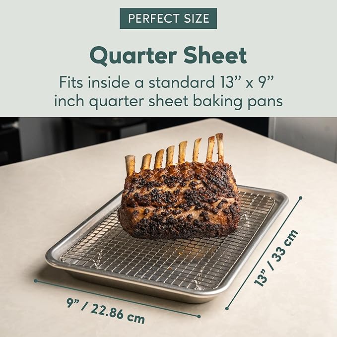 Cooling & Baking Rack Set - 8.5'' x 12'' - Set of 2 | 100% Stainless Steel, Oven-Safe, Dishwasher-Safe, Heavy Duty Tight-Wire, Set of 2, Quater Sheet Pan Cooling Racks, Easy Clean