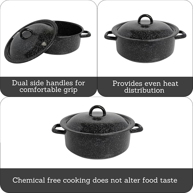 MIRRO 4.5 Qt Enamel Dutch Oven for Seafood, Black | Traditional Vintage Style