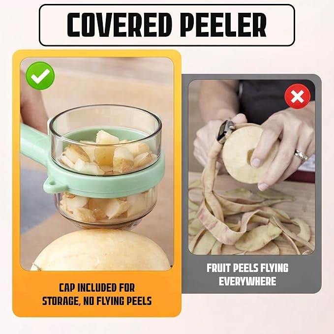 Swivel Vegetable Peeler + Fruit Peeler with Container & Cleaning Brush, Ultra Sharp Stainless Steel Blades, Ergonomic Soft Grip Handle, Multi-Purpose Peeling Knife for Potato, Carrot, Apple,3 pcs