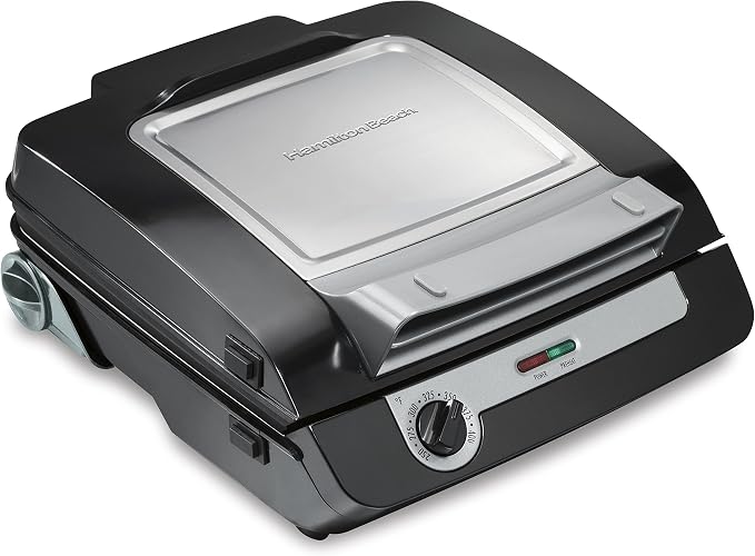 Hamilton Beach 4-in-1 Electric Indoor Grill & Electric Griddle Combo | 200 sq. in. PFAS-Free Non-Stick Cooking Surface Opens | Removable Interchangeable Grill & Griddle Plates | Black & Silver
