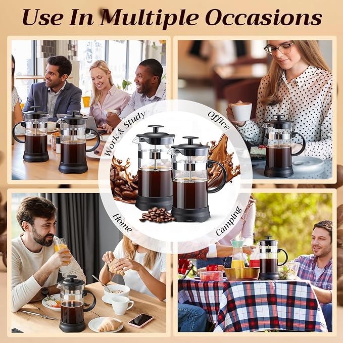 LemonRoad 4 Pack French Press Coffee Maker Borosilicate Glass Coffee Press Heat Resistant Stainless Steel Tea Maker for Travel Camping Kitchen Gifts Includes Pot Filters (34oz)