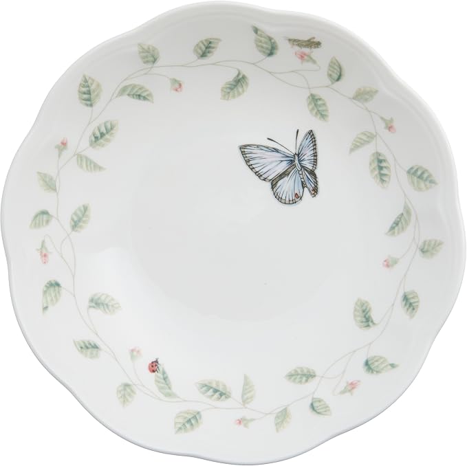 Lenox Butterfly Meadow Porcelain 7-Piece Bowl Set for 2 | dishwasher safe | plates and bowls sets for kitchen and dining | 84oz capacity, 10 inch diameter | 3.5 inch