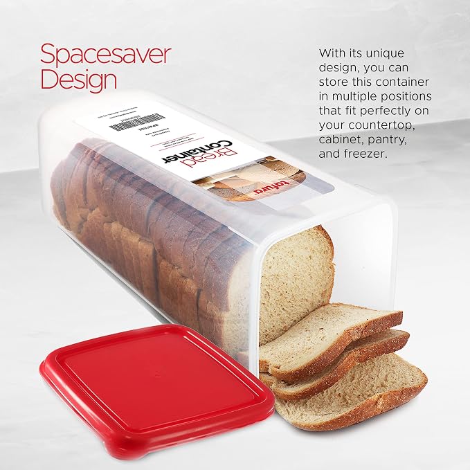 Tafura Bread Containers, 2 Pack, Airtight BPA-Free Bread Boxes, Red Lid | Includes two reusable units to help keep homemade and bakery loaves fresh and neatly organized.