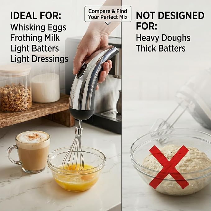 Mini Cordless Hand Mixer, 5-Speed Electric Whisk with Digital Display, USB-C Rechargeable & Silent, Portable for Drinks, Breakfast & Baking(Black)