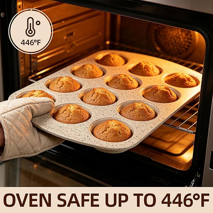 Muffin Top Pan, 12 Cavity Cupcake Pan, 3 Inch Nonstick Bakeware for Eggs, Cornbread, Cookies, Whoopie Pies and Yorkshire Pudding, Set of 2