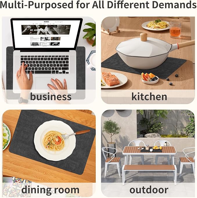 Maxpearl Faux Leather Placemats Set of 8, Easy to Clean, Dark Grey | Waterproof - Heat Resistant - Non Slip - Wipe Clean Dining Table Place Mats, Suitable for Indoor & Outdoor Use, 17''×12''