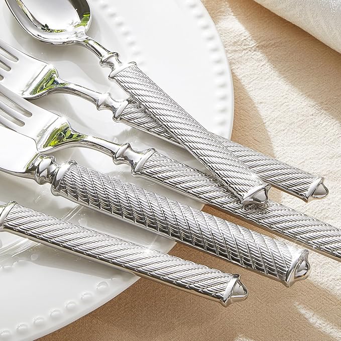 Silverware Set for 12, 60 Piece Flatware Set, 18/10 Stainless Steel | Retro Rope Handles, Hot Forged, Mirror Polished, Dishwasher Safe, Rust Resistant, for Home, Weddings & Housewarming