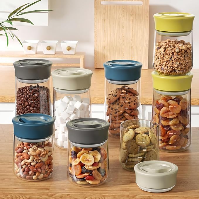 Airtight Glass Storage Jar 27 oz, Easy Open 1/4-Turn Lid Coffee Container | Easy-Open Quarter-Turn Lid, Airtight, Food Grade, Transparency, with Scale