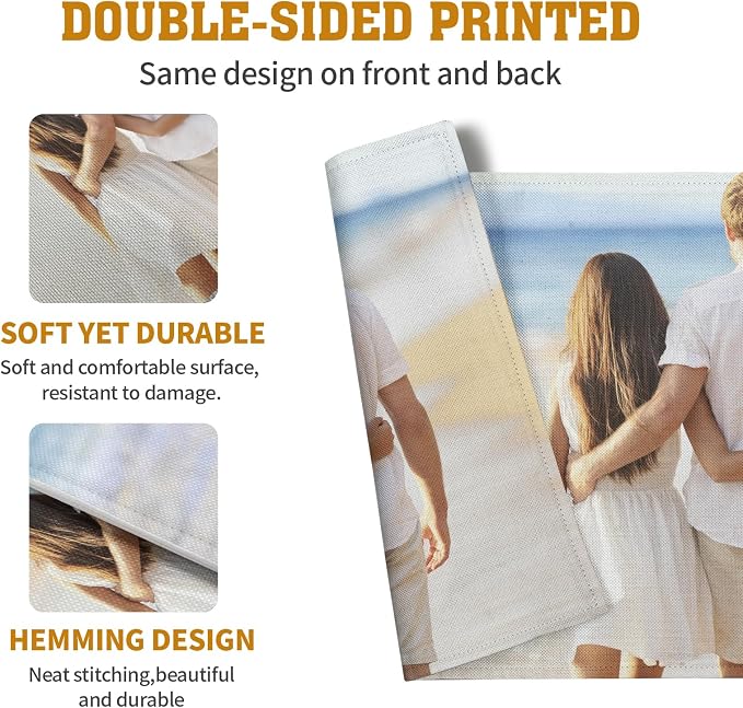 Custom Placemats with Picture Text Set of 4 Personalized Photo Place Mats for Dining Tables 12x18 Inch Customized Image Heat Resistant Non Slip Washable Linen Table Mat