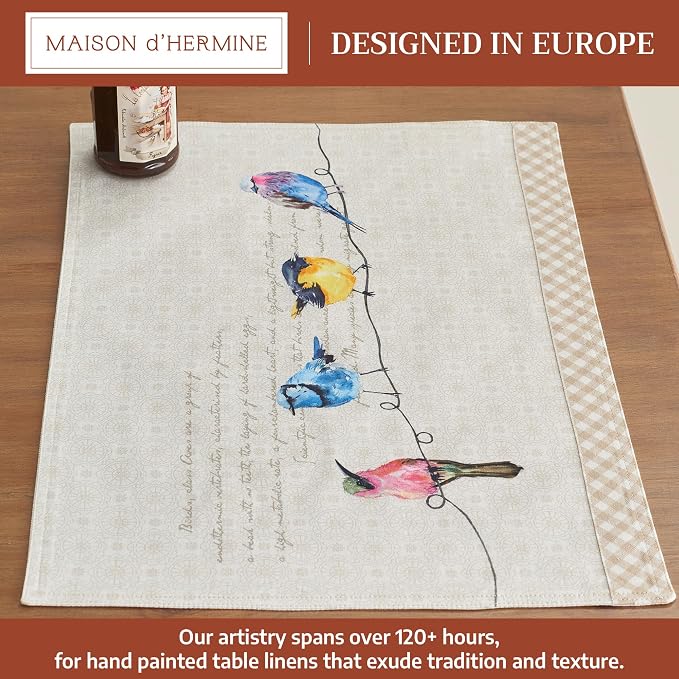 Maison d' Hermine Placemats Set of 4 Reusable 100% Cotton (13"x19") | Cloth Place Mats Washable Table Mats for Kitchen Dining Party Wedding Hotel Home Restaurant Spring Summer - Birdies on Wire