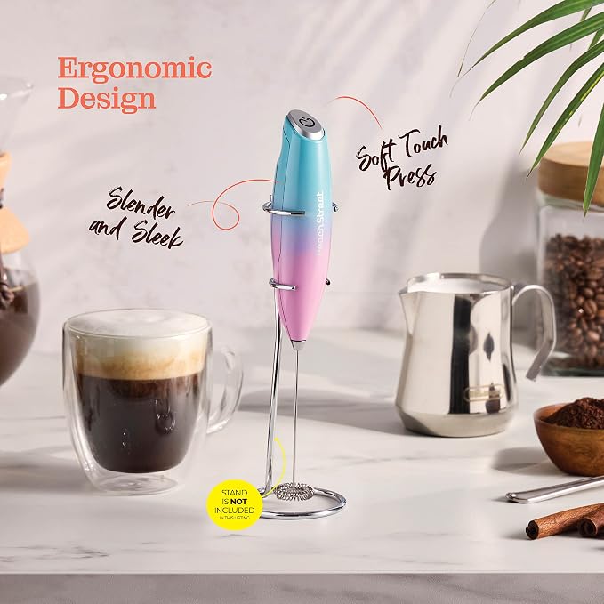 Powerful Handheld Milk Frother, Mini Milk Foamer, Battery Operated (Not included) Stainless Steel Drink Mixer for Coffee, Lattes, Cappuccino, Frappe, Matcha, Hot Chocolate.