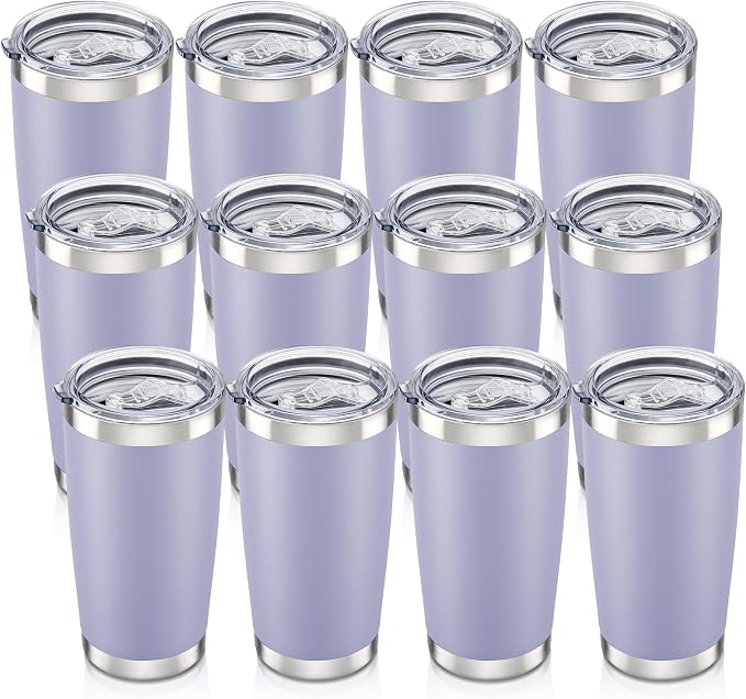 20 oz Tumbler with Lid Stainless Steel Insulated Tumblers Bulk Cups Mug | Double Wall Vacuum, Powder Coated, Keep Drinks Cold and Hot, Waterproof Lid, Fit of Car Cup Holders, Cosmic Lilac, 12 Pack