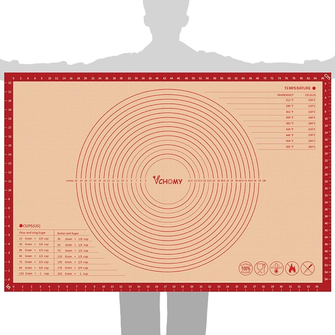 Extra Large Silicone Pastry Mat for Counter Rolling Dough,36x24 Inch,0.75mm Thick,Non Slip Silicone Baking Mat with Measurement(36 x 24 In,Red)
