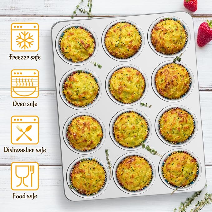 E-far Muffin Pan 12-Cup, 2-Pack Stainless Steel Cupcake Pan for Oven | Non-Toxic Metal Muffin Tins for Baking Muffins & Cupcakes, Regular Size & Easy Clean, Dishwasher Safe