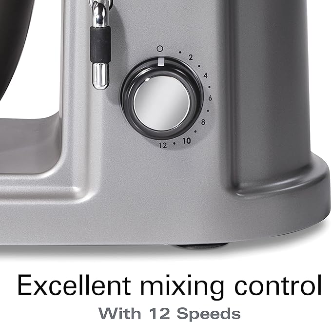 Hamilton Beach Professional All-Metal 5 Qt Stand Mixer With 12 Speeds | Stainless Steel Bowl | 450 Watts| Attachment Hub | Flat Beater, Dough Hook, Whisk | Tilt-Back Head | Stainless Steel | 63240