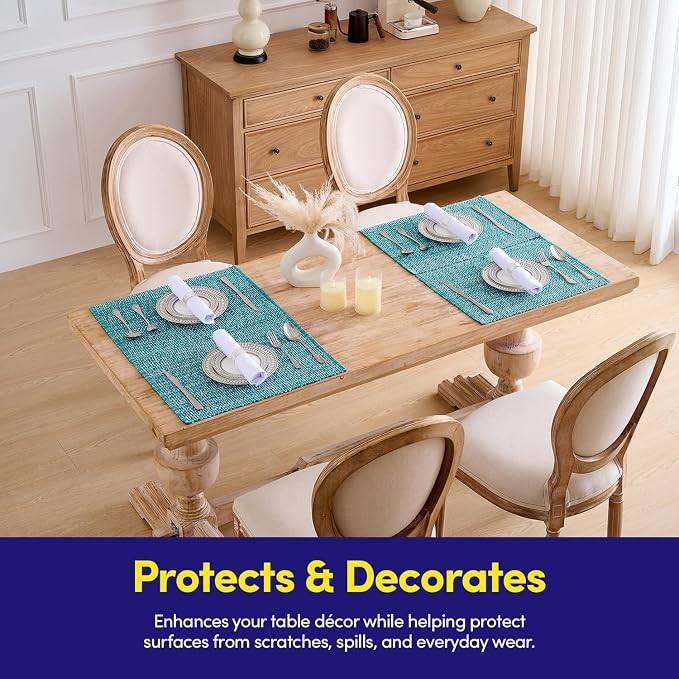 Sweet Home Collection 100% Cotton Placemats for Dining Room Rectangle Two Tone Woven Fabric 13" x 19" Soft Durable Table Mat Set, Set of 6, Turquoise