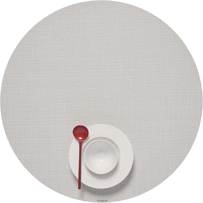 Chilewich Mini Basketweave Placemats, Round Woven Placemats Set of 4 | Reusable, Stain-Resistant, Indoor/Outdoor Tabletop Protection, Sandstone, 15" Round