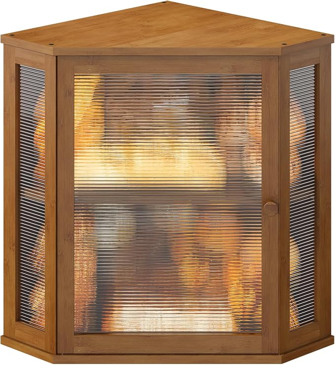 Corner Bread box for Kitchen Countertop,Farmhouse Bread Box with Acrylic Wavy Door Panel,Large Bread box for kitchen countertop,Food Storage Container (Brown, Extra Large)