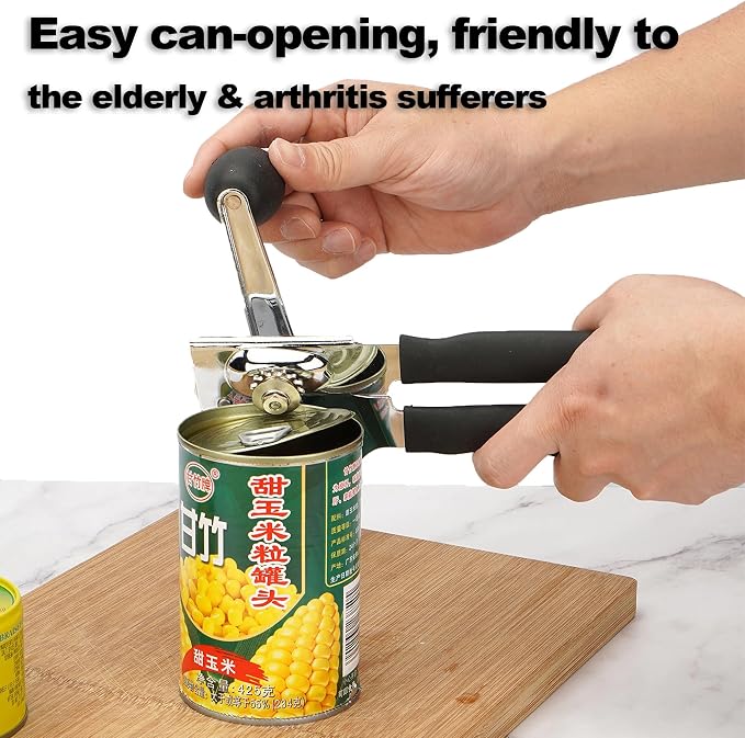 Manual Can Opener Heavy Duty Smooth Edge for Seniors Arthritis, Long Handle | stainless steel,magnetic lids lifting,built-in beer opener,comfortable grip,smoothly cutting,kitchen & picnic tool,all cans