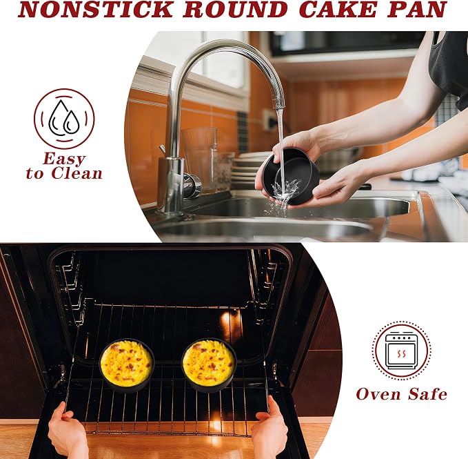 E-far 5 Inch Cake Pan, 3PCS Nonstick Stainless Steel Small Baking Cake Pans | Round Smash Baking Tins Bakeware for Birthday Layer Cake/Cheesecake, Straight Side & Non-Toxic, Leakproof & Easy Clean