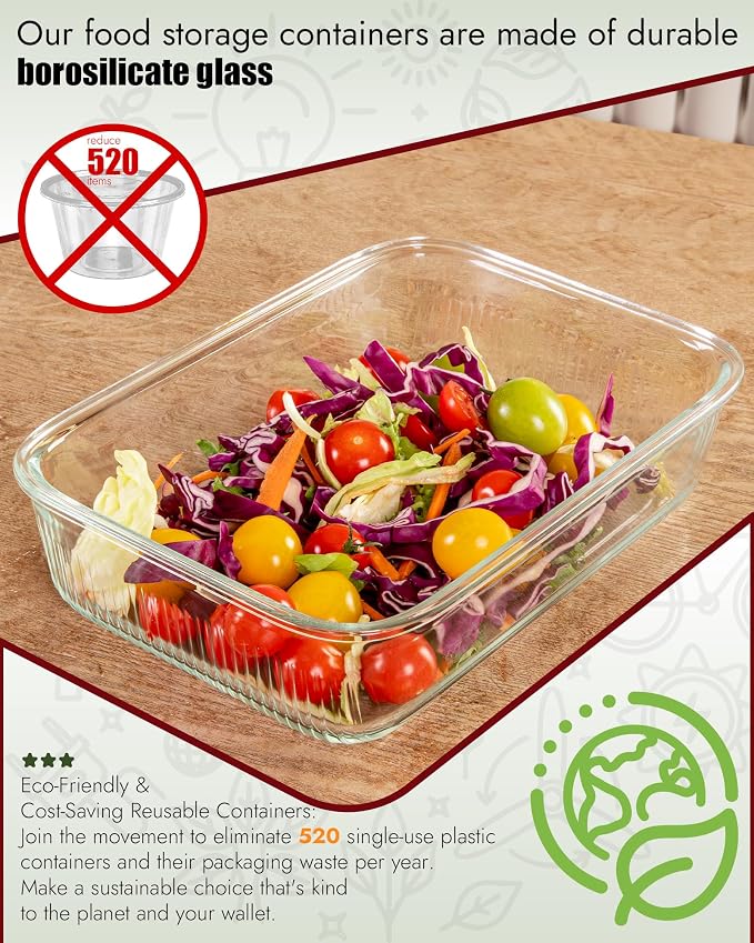 Airtight Glass Food Storage Set with Tempered Glass Lids, 4-Pack (2x4.7 & 2x9.3 Cup), Non-Toxic & Plastic-Reduced, Thermal Shock Resistant, Gift Ready