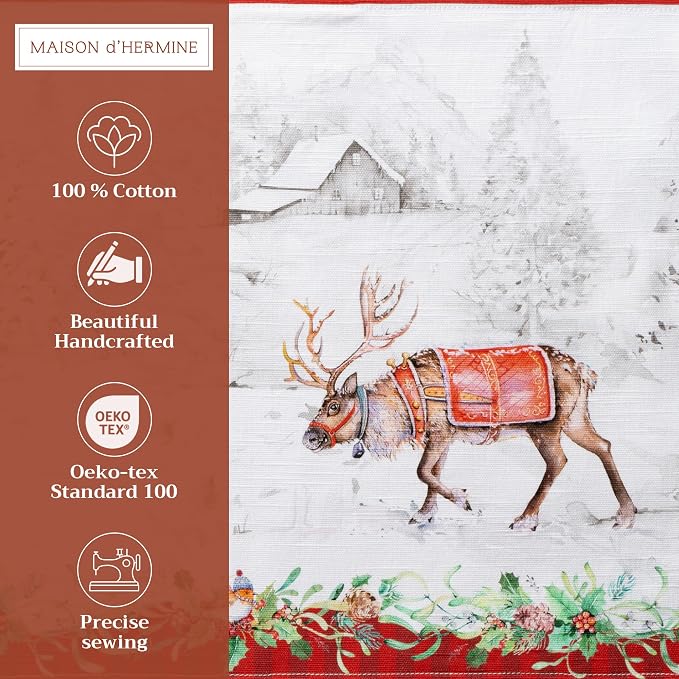 Maison d' Hermine Placemats Set of 4 Reusable 100% Cotton (13"x19") | Cloth Place Mats Washable Table Mats for Kitchen Dining Party Wedding Hotel Home Thanksgiving Christmas - Christmas Tradition