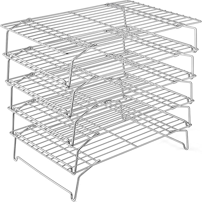 P&P CHEF 5-Tier Stainless Steel Cooling Rack, 16.5" x 11.4", Silver | Stackable Baking Cooking Racks for Cooling Roasting Grilling, Collapsible & Heavy Duty, Oven Safe & Easy Clean