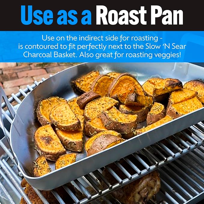 SnS Grills Drip 'N Griddle Pan - 3-in-1 Kettle Grill Accessory for Searing, Dripping, and Griddling, Dishwasher Safe Stainless Steel BBQ Accessory Ideal for 22" Weber and Other Charcoal Grills