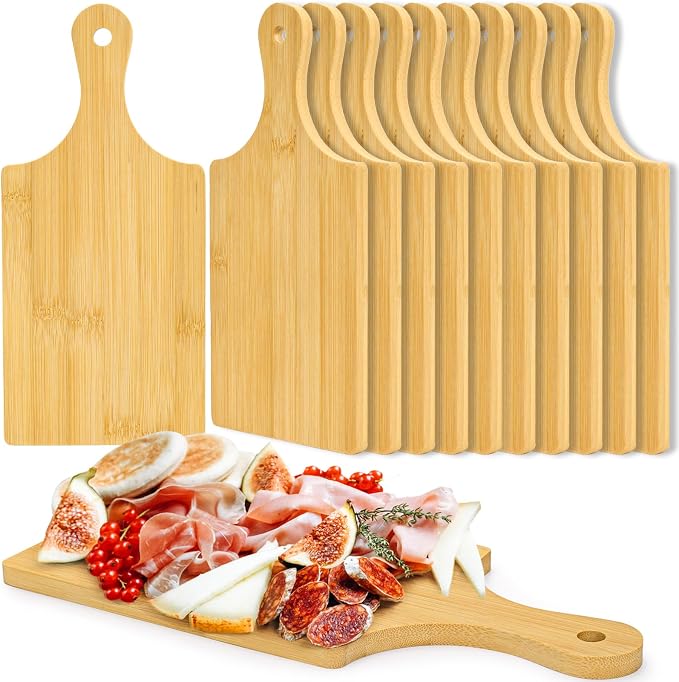 12 Pack Bamboo Cutting Board with Handle, 11" x 5" Individual Charcuterie Boards, Blank Laser Engraving Board, Bulk Food Platter, Mini Board for Kitchen, Home Decor, Housewarming Gift