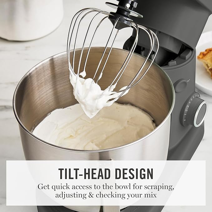 Martha Stewart 5.3QT Tilt Head Stand Mixer, 12 Speeds, Stainless Steel Bowl | Dough Hook, Stainless Whisk, Beater, Removable Splash Shield, Bread, Cake & Whipping, Electric Kitchen Mixer, Caviar Gray