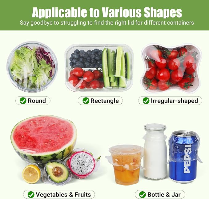 Silicone Stretch Lids for Food Storage in Fridge, Reusable Elastic Bowl Covers for Cup, Cans, Jars, Round & Rectangle Container, Food Grade Silicone Microwave Food Cover, Heat-Resistant, Transparent
