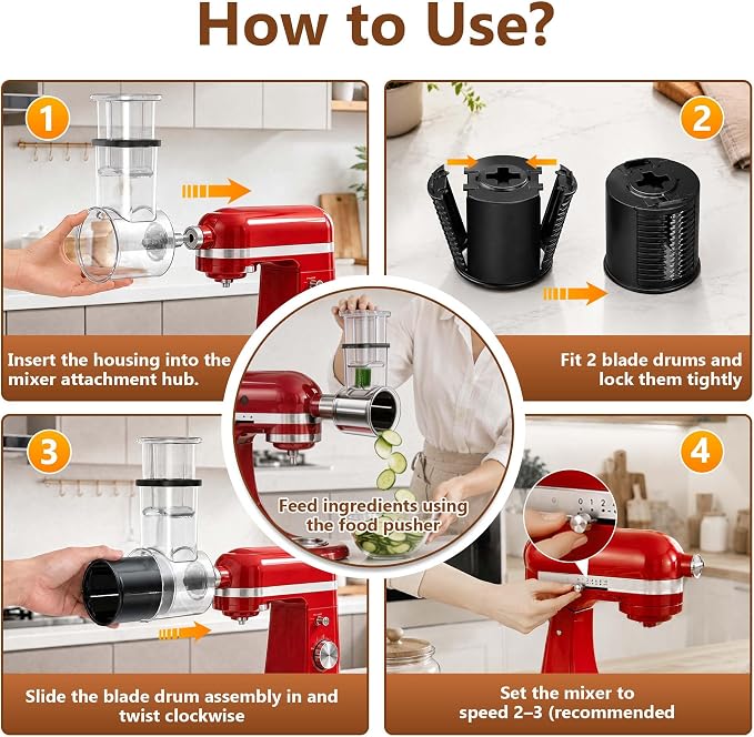 Slicer Shredder Attachment for Kitchenaid Stand Mixer, Salad Maker with Vegetable Slicer, Food Slicers Cheese Grater Grinding Attachments for Kitchenaid Mixer with Detachable 5 Blades
