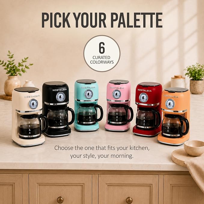 Nostalgia Classic Retro 10 Cup Coffee Maker - One-Touch Drip Brew, Reusable Filter - Anti-Drip, Auto Shutoff, & Time Display - Dishwasher Safe 50 oz Carafe - Aqua