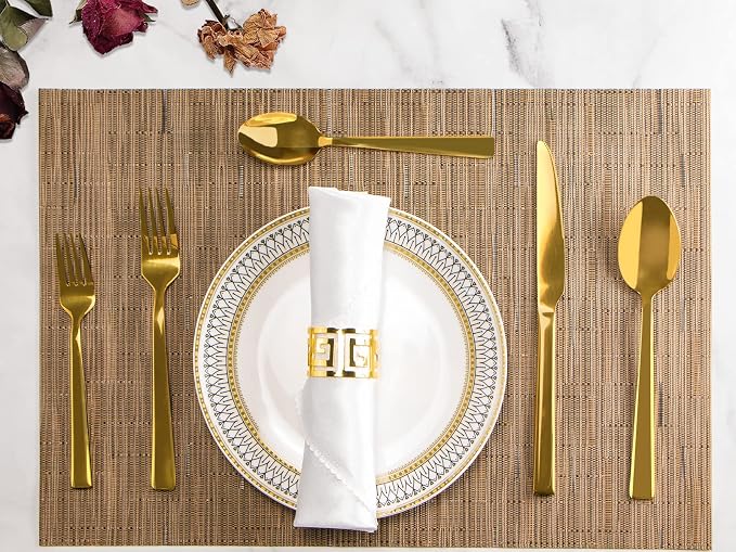 Gold Silverware Set for 8, 40 Pieces Flatware Set Stainless Steel | Luxury Steak Knife Fork and Spoon Set, Square Handles, Mirror Polished, for Home Kitchen Restaurant Weddings