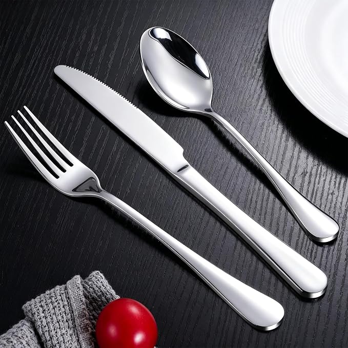 60-Piece Silverware Set for 20 - Stainless Steel Flatware Cutlery Set, Mirror Polished Flatware Set Include Forks Spoons Knives for Home Wedding Restaurant, Dishwasher Safe, Silver, 60 PCS