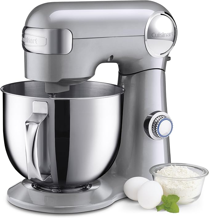 Cuisinart Stand Mixer, 12 Speeds, 5.5-Quart Mixing Bowl, Chef's Whisk, Flat Mixing Paddle, Dough Hook, and Splash Guard with Pour Spout, Silver Lining, SM-50BCNAS, Silver Lining | Stand mixer includes whisk, paddle, dough hook, splash guard with pour s...