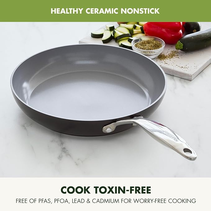 GreenPan Valencia Pro 12" Ceramic Nonstick Frying Pan, Hard Anodized | PFAS-Free Nonstick Skillet, Induction Ready, Compatible with all Stovetops, Dishwasher Safe, Oven Safe up to 600F