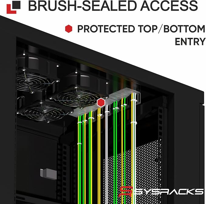 Sysracks 22U Server Rack Cabinet, 39" Deep, Glass Door, 19-Inch | 4-fan thermostat cooling, 8-outlet PDU, shelf, casters, cable entry brushes
