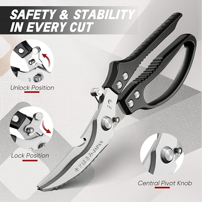 TIVOLI Black Kitchen Shears Set for Meat, Chicken & Turkey Boning | Japanese SK5 High-carbon Stainless Steel, Ergonomic Non-Slip Handle, Gift Box, for Meat, Chicken Bones and Turkey