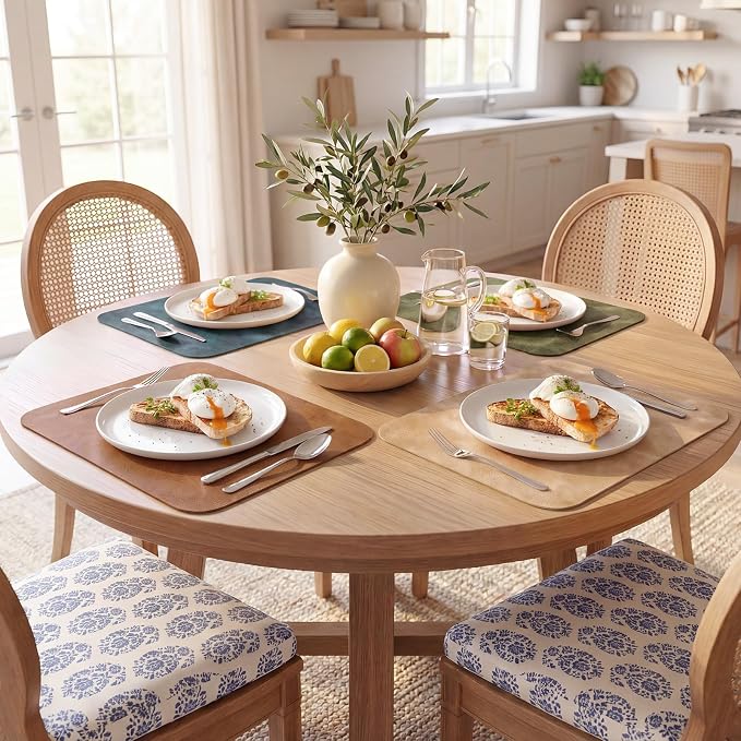 MOSAYT Vinyl Placemats Set of 4-12 X 17 Inch - Faux Leather 100% Waterproof Oil-Proof Wipeable PU Place Mats, Heat Resistant Reversible Table Mats for Kitchen, Dining, Outdoor, Multicolor