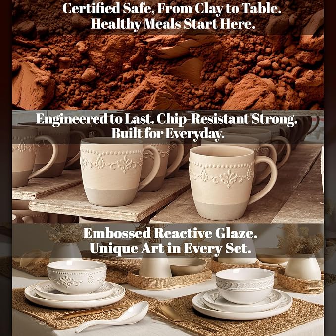 Plates And Bowls Sets, 16 Pieces Dinnerware Sets, Dish Set For 4, Ceramic Kitchen Bowl And Plate Set, Embossed White Dishware Sets, Dishwasher & Microwave Safe (Wheat Leaf)