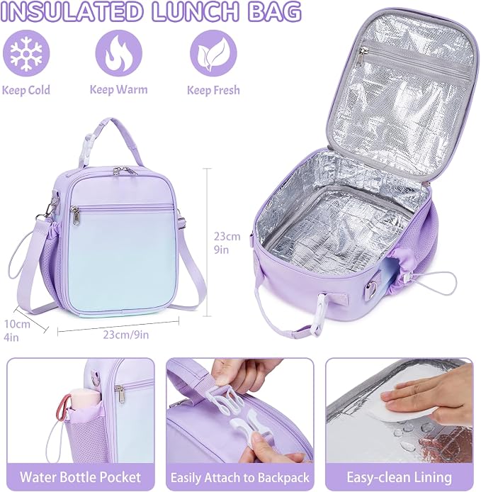 Bento Lunch Box for Kids Adult, Leakproof 3-4 Compartment Bento Box Set with Insulated Food Jar,Water Bottle, Lunch Bag, School Lunch Container for Toddler Teen Girls Boys Ages 3+(Gradient)