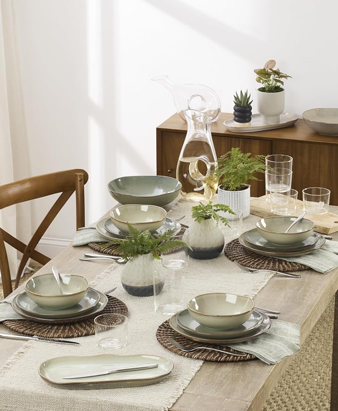 Oneida Organic Shades Sage Green Stoneware 2-Piece Serving Platter Set | dishwasher safe, microwave safe | includes platter and serving bowl | 44oz, food tray, gift for women